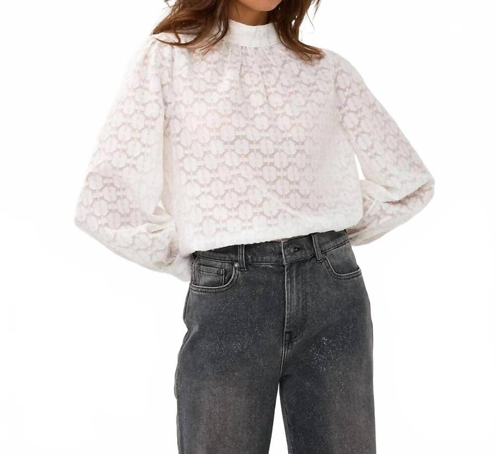 NEW ESQUALO tiril turtleneck plumetis blouse in off-white